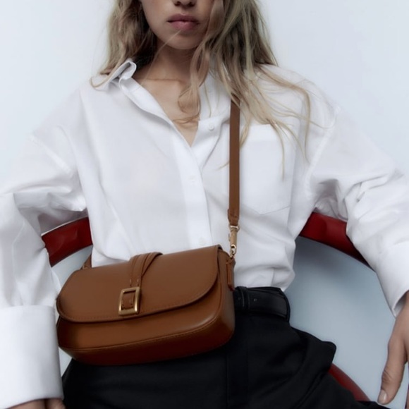 Zara caramel brown buckle crossbody bag NWT